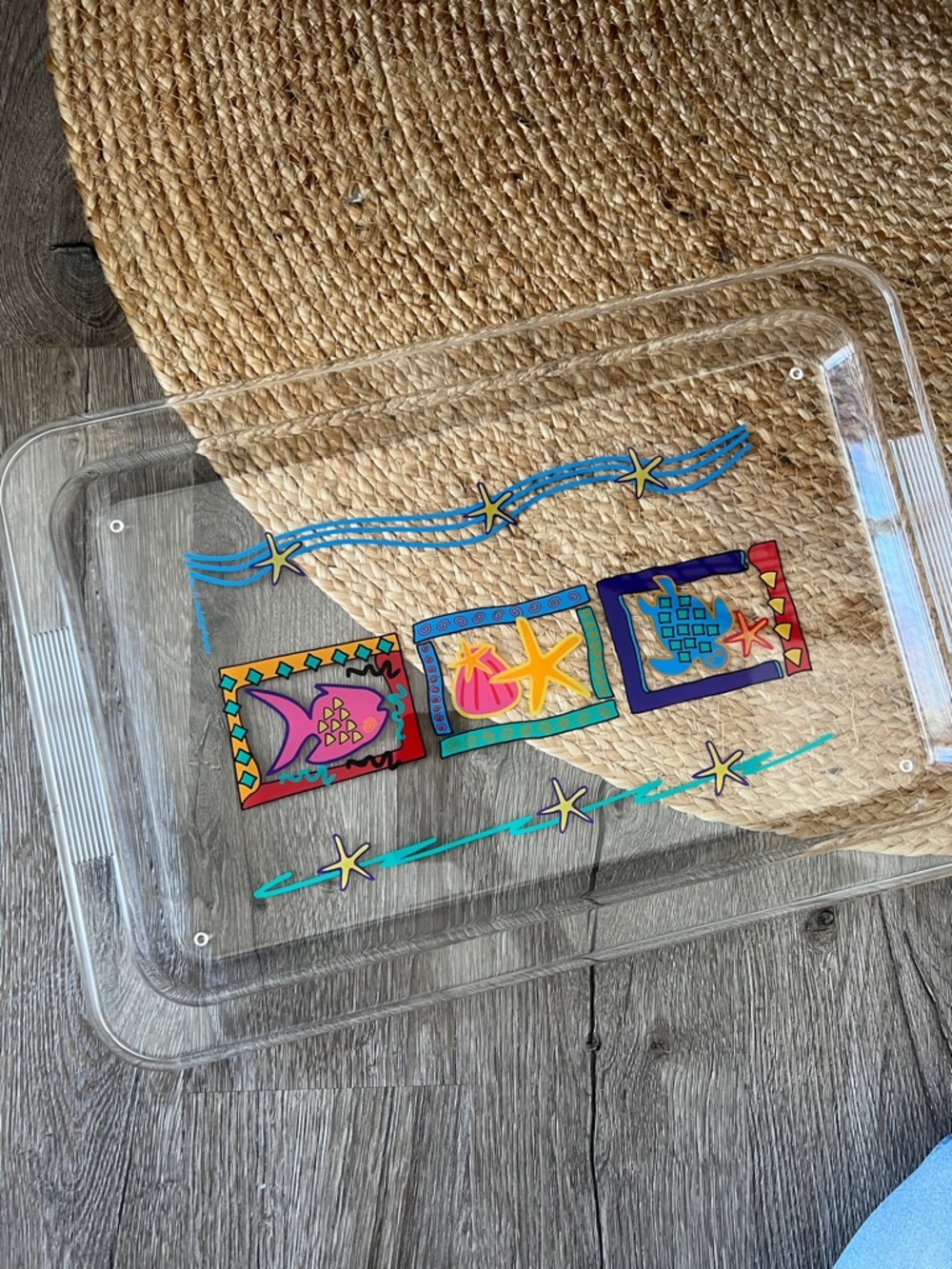 VINTAGE Summer tropical  fish design Acrylic Large serving tray! 90s nostalgia